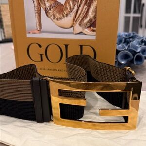 Fendi FF Logo Statement Belt – Elastic Wide Gold Buckle NEW